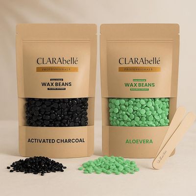Clarabelle Brazilian Hard Wax Beans | Womens Painless Stripless Wax for Face, Bikini, Arms, Legs, Lips | Quick Melt & Mess-Free Formula (Charcoal+Rose Pink, 250g)