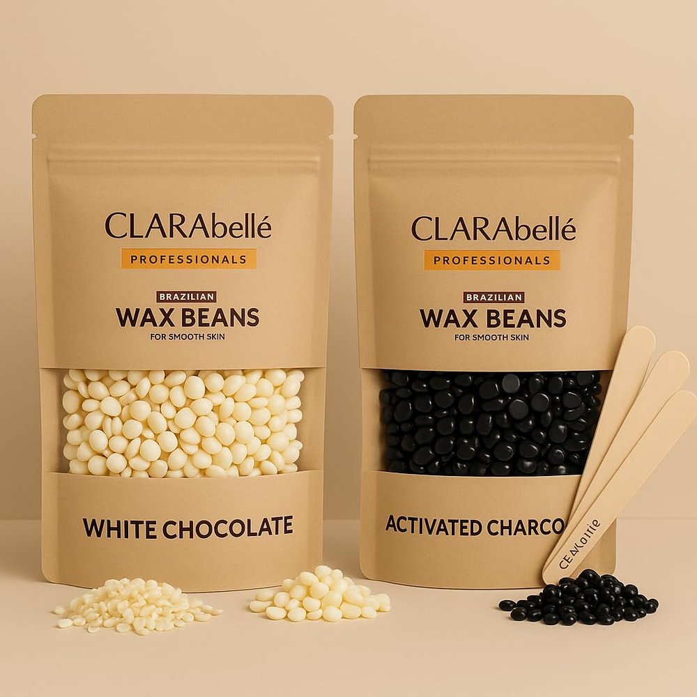 Clarabelle Brazilian Hard Wax Beans for Hair Removal Beads for Face, Bikini, Legs, Arms & Full Body | Stripless Painless Wax, Quick Melting, Skin Friendly Formula (White Chocolate+Charcoal, 300 Gram)