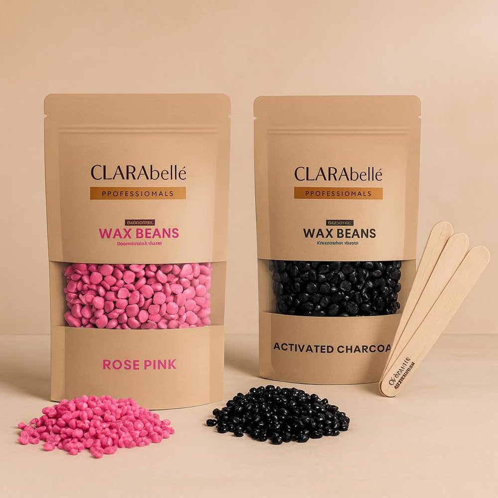 Clarabelle Brazilian Hard Wax Beans Combo Pack | Activated Charcoal & Rose Pink Beads | Stripless Painless Hair Removal for Face, Bikini, Arms, Legs & Body (500 Gram)