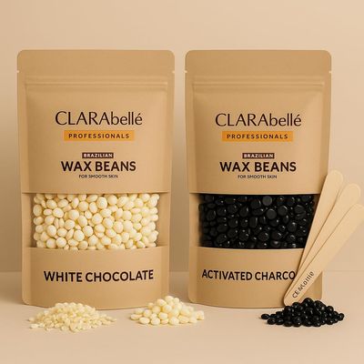 Clarabelle Brazilian Hard Wax Beans for Hair Removal Beads for Face, Bikini, Legs, Arms & Full Body | Stripless Painless Wax, Quick Melting, Skin Friendly Formula (White Chocolate+Charcoal, 1 KG)
