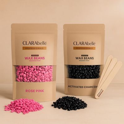 Clarabelle Brazilian Hard Wax Beans Combo Pack | Activated Charcoal & Rose Pink Beads | Stripless Painless Hair Removal for Face, Bikini, Arms, Legs & Body (250 Gram)