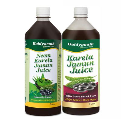Baidyanath Neem Karela Jamun & Karela Jamun Juice combo (2L, 1Litre X 2) | Natural Remedy for Blood Sugar Management | Best For Digestive Health, Diabetic, Skin Care & Natural Detox | No Added Sugar