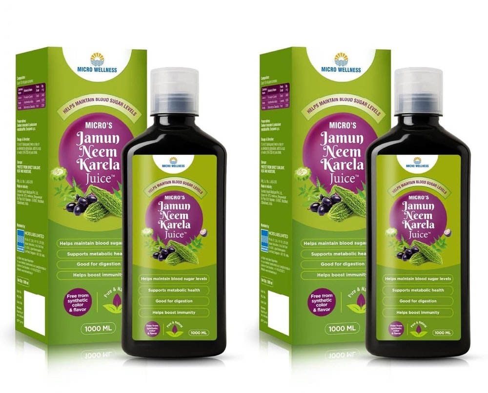 Micro Wellness Jamun Neem Karela Juice 1 L x Pack of 2