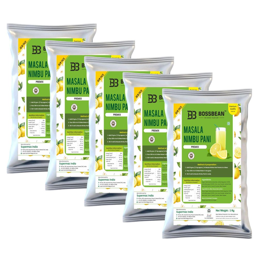 Bossbean Masala Nimbu Pani Premix Powder | Refreshing Instant Lemon Drink | Just Add Water | Summer Cool Beverage | Pack of 5 x 1kg Pouch