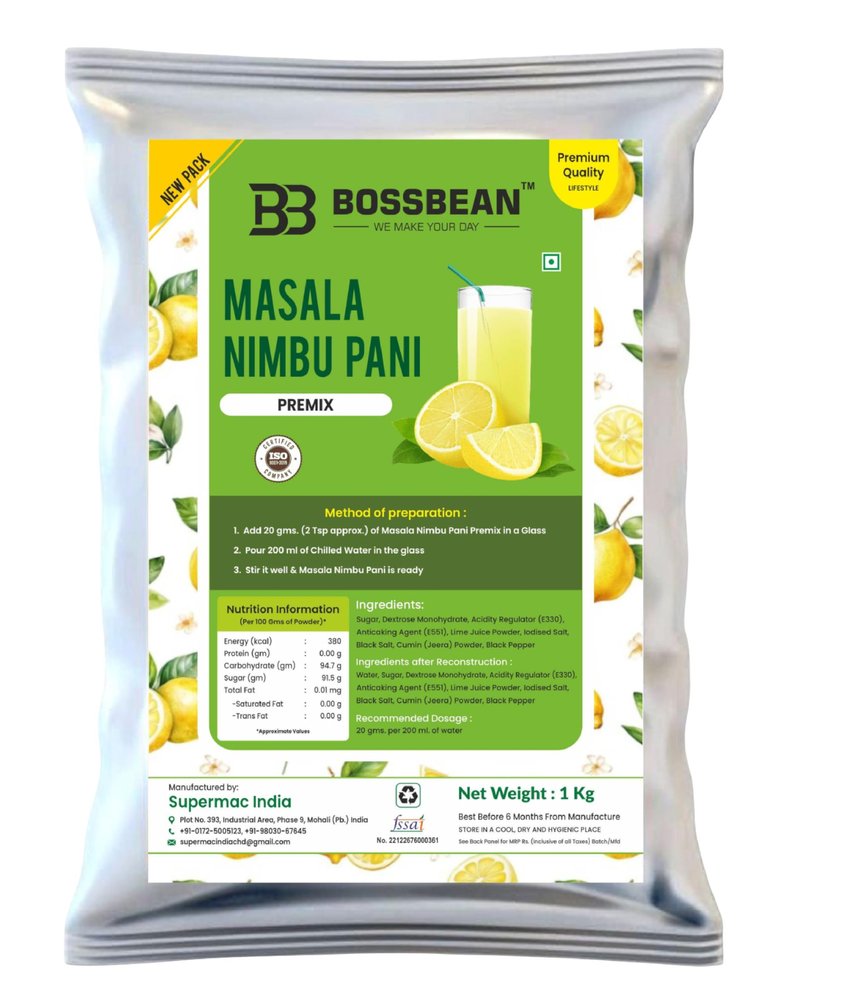 Bossbean Masala Nimbu Pani Premix Powder | Refreshing Instant Lemon Drink | Just Add Water | Summer Cool Beverage | 1Kg Pack (1)