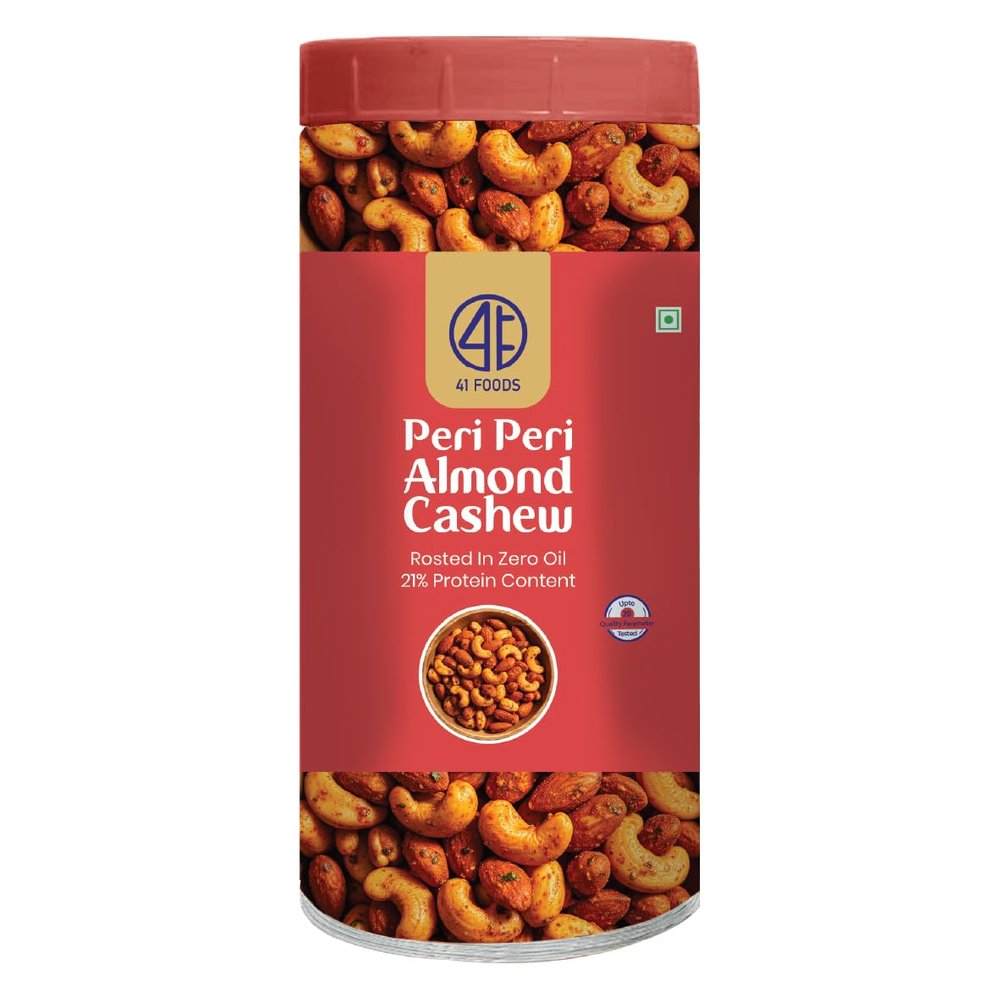 41 Foods Premium Peri Peri Cashews Almonds | Flavoured Nuts | 800g (400g x 2)
