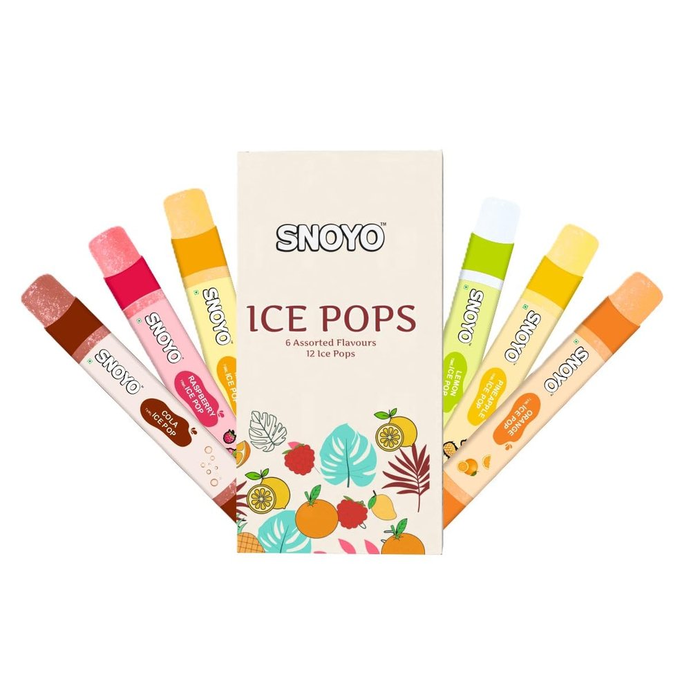 SNOYO Ice Pops, 6 Assorted Flavours, Pack of 12, (Orange, Pineapple, Raspberry, Mango, Lemon, Cola)