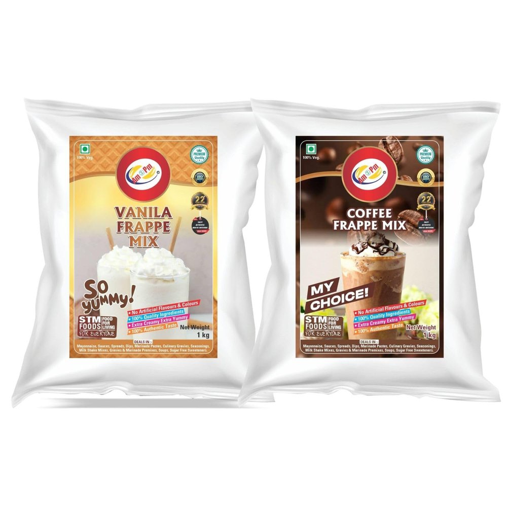 Am 2 Pm - Vanila Flavoured Frappe Mix + Coffee Frappe Mix | Frappe Powder Instant Vanila Premix | 100% Veg Instant Premix | Easy to Make Classic Drink - 1 Kg each