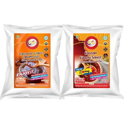 Am 2 Pm - Korean Hot & Sweet Stir Fry Sauce + Korean Kimchi Sauce | Hot & Sweet Sauce For Momos, Veg, Non-Veg Snacks, Chips & Base for Homemade Spicy Pizzas, Burgers, Kulchas, Parathans, Rolls, Tacos - 1Kg each