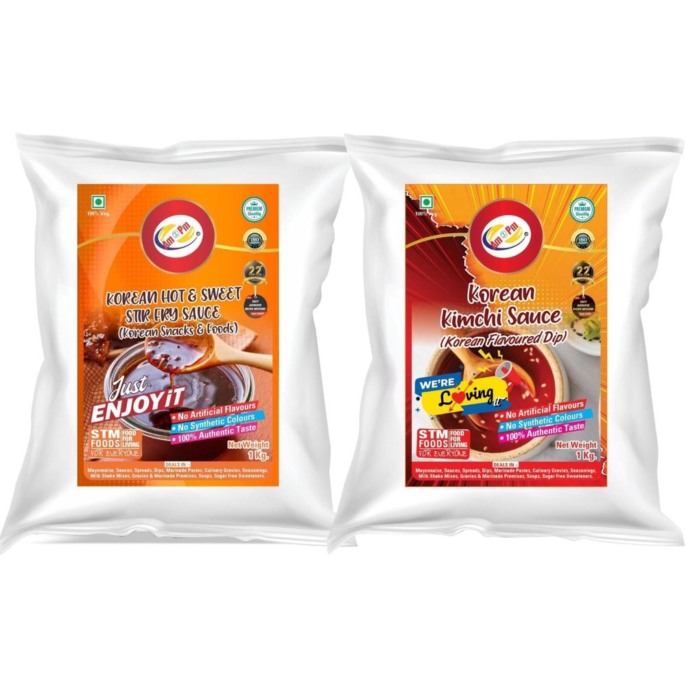 Am 2 Pm - Korean Hot & Sweet Stir Fry Sauce + Korean Kimchi Sauce | Hot & Sweet Sauce For Momos, Veg, Non-Veg Snacks, Chips & Base for Homemade Spicy Pizzas, Burgers, Kulchas, Parathans, Rolls, Tacos - 1Kg each