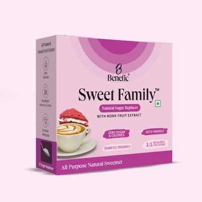 Benefic Sweet Family 400g | All Purpose Natural Sugar Replacer 100% Natural | Zero Sugar & Calories | Diabetic & Keto Friendly | Tastes Just Like Sugar | 1:1 Sugar Swap | Plant-Based