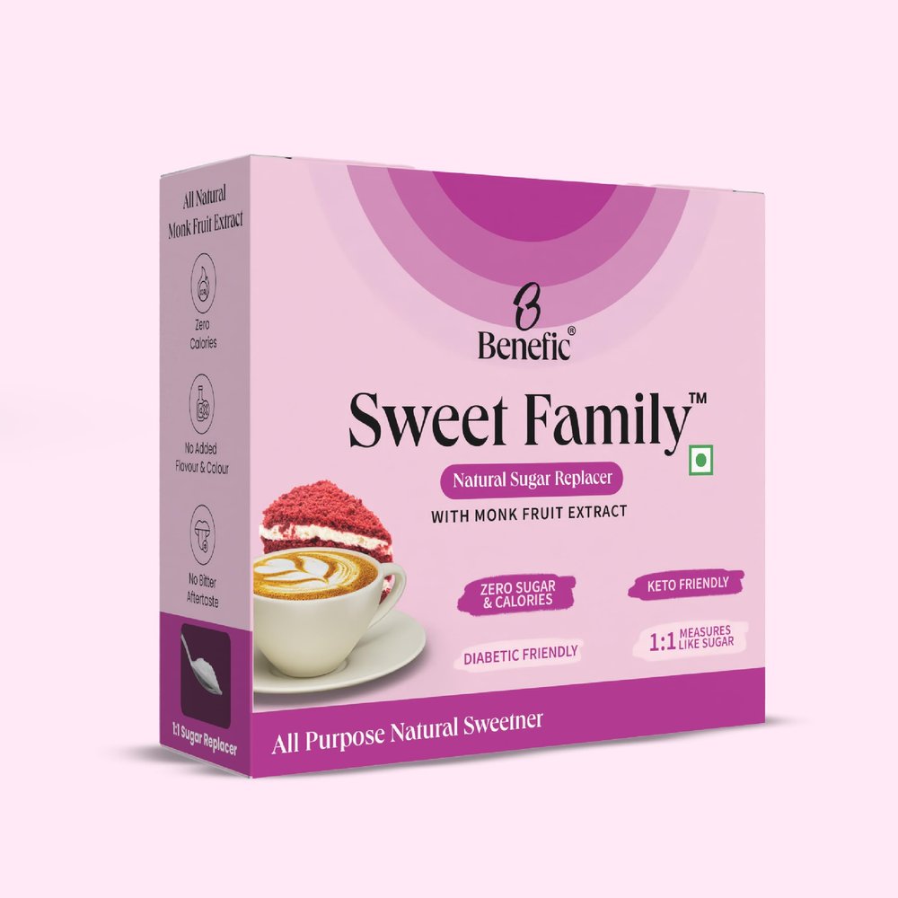Benefic Sweet Family 400g | All Purpose Natural Sugar Replacer 100% Natural | Zero Sugar & Calories | Diabetic & Keto Friendly | Tastes Just Like Sugar | 1:1 Sugar Swap | Plant-Based
