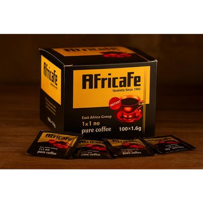 Africafe Organic Instant Coffee  100% Arabica & Robusta, Pack of 100 x 1.6g Single-Serve,(Resealable Bag, Imported)