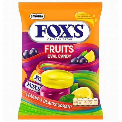 Fox Crystal Clear Fruits Oval Candy Lemon & Blackcurrant Flavored 125g Pack of 2 (250g)