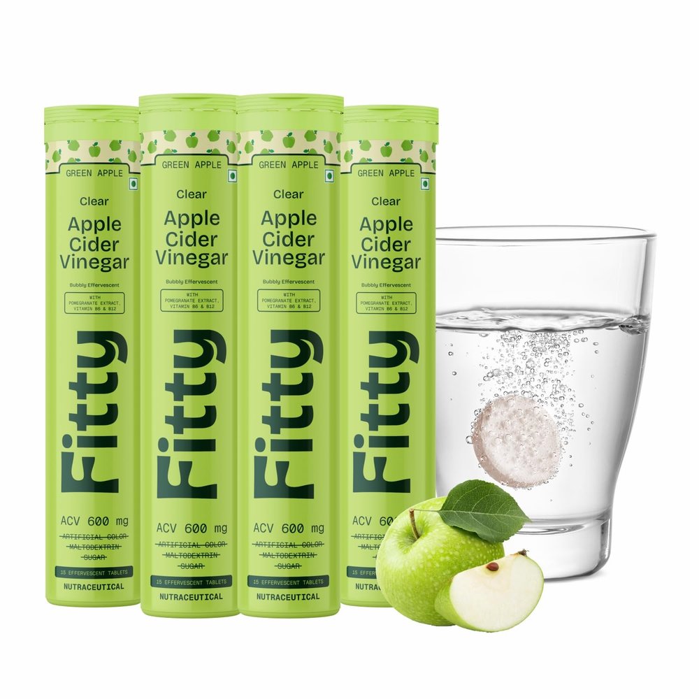 Fitty Apple Cider Vinegar Fizz 600mg| With Vitamin B6 & Stevia | Zero Sugar (Green Apple)
