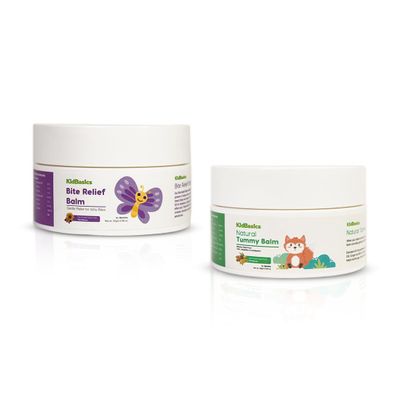 KIDBASICS Bite Relief Balm & Tummy Balm Combo Pack | Natural Relief for Mosquito/Insect Bites, Colic & Gas | Safe for Babies & Kids, 50 gm