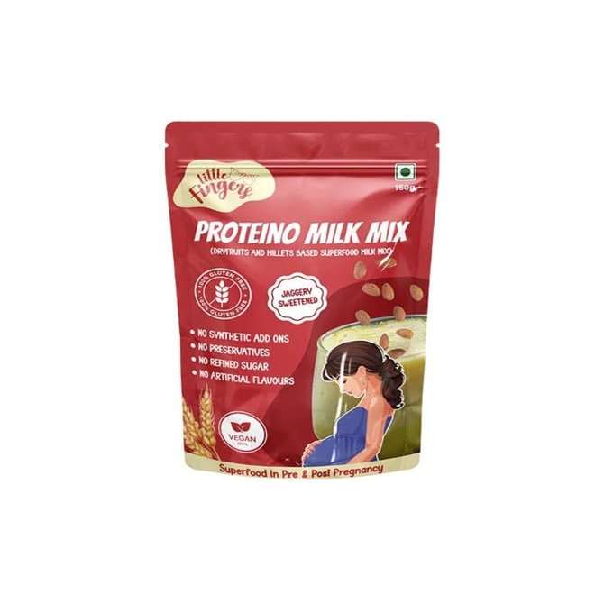 Little Fingers Proteino Milk Mix for Women & Moms | Gluten-Free | High Protein & Fibre | Millet-Based | No Refined Sugar | With Jaggery, Makhana & Dry Fruits | 150g | 100% Natural