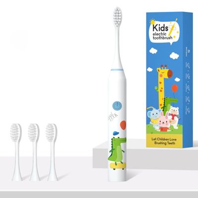 Ausha Crocodile Kids Electric Toothbrush with 3 Extra Heads with Soft DuPont Bristles, Rechargeable, Cartoon Design, Smart Timer, 5 Modes,Waterproof Tooth Brush for Children (Ages 312)