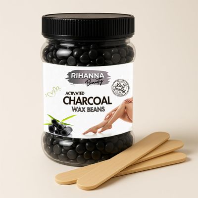 Activated Charcoal Hard Brazilian Wax Beans 500g by RIHANNA BEAUTY | Large Pack Stripless Wax Beads for Women & Men | Painless Hair Removal | Bikini, Face, Legs, Arms, Underarms & Full Body