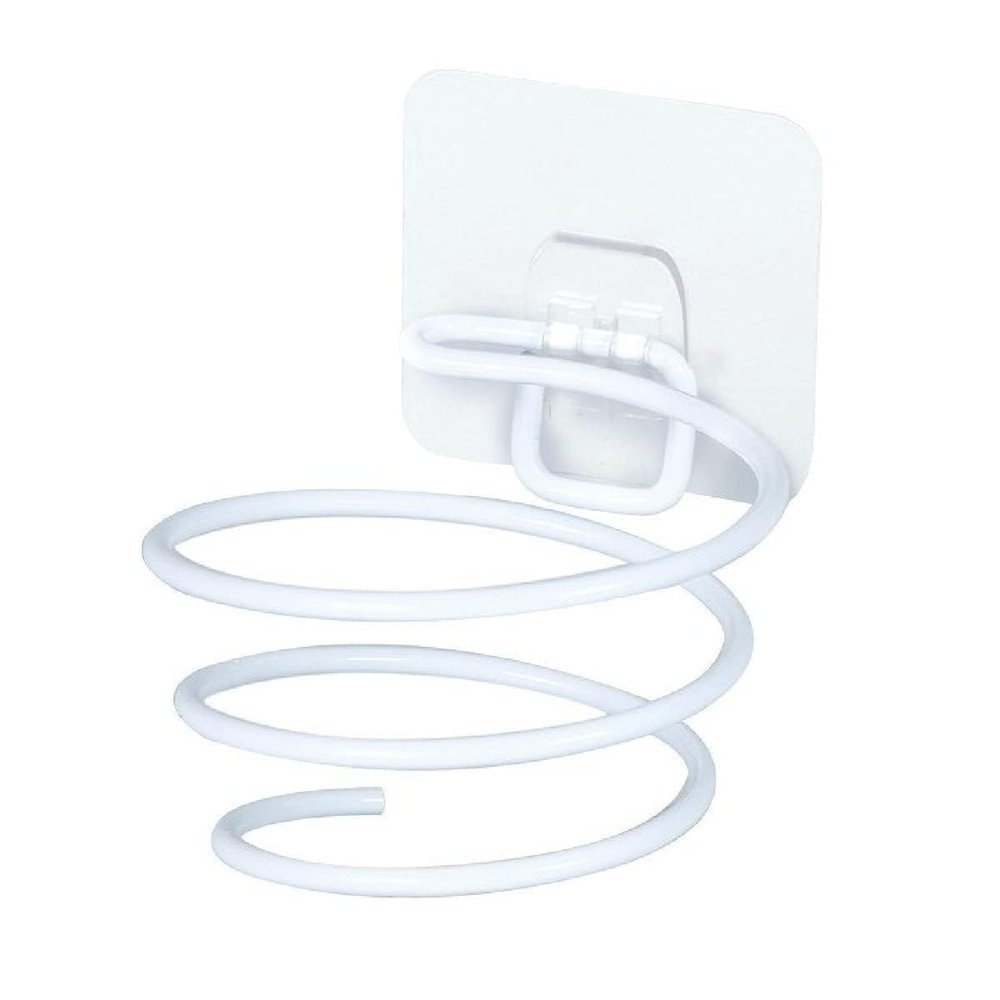 Wall Mounted Hair Dryer Holder | Self Adhesive No-Drill Bathroom Rack for Hair Dryer, Straightener, Comb & Brush | Space-Saving Vanity Organizer for Wall or Mirror Durable Plastic (White)