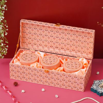 Agrisafe Diwali Gift Hamper | Diwali Dry fruit Box | Pink Texture Design with Matching Tin Jars | Festive Gifting | Corporate Gifts for Employees & Clients | Almonds, Cashews & Raisins (450gm Total)