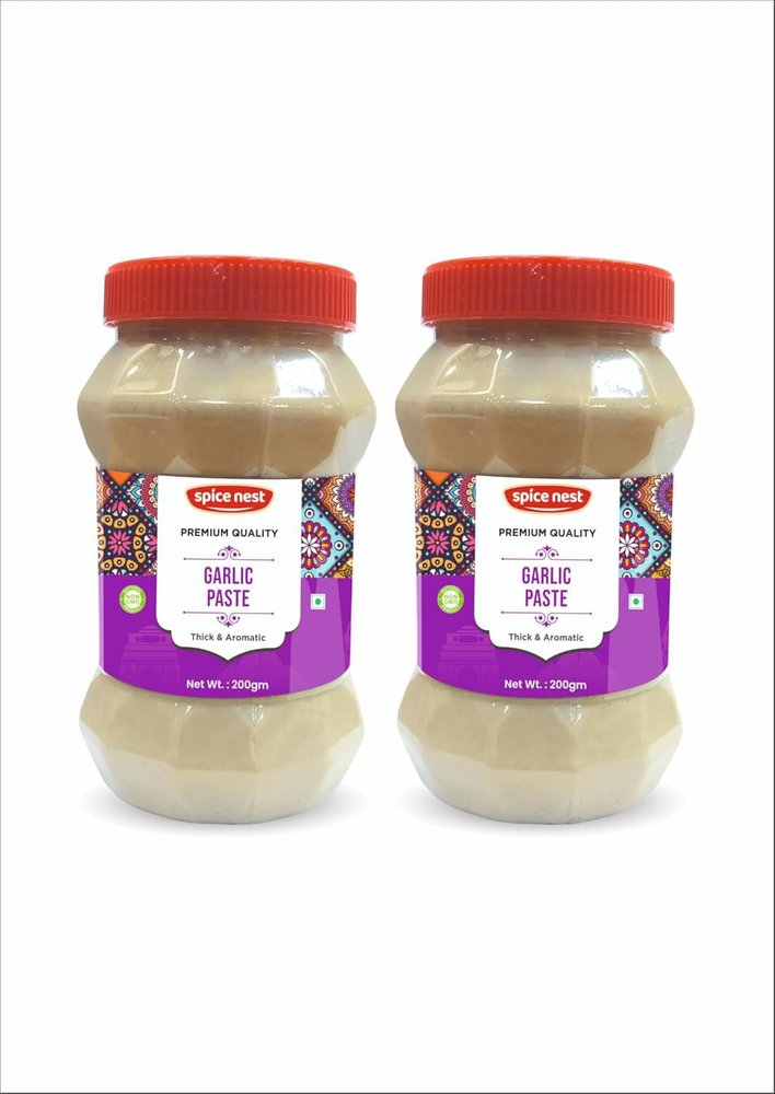 Spice Nest Garlic Paste 200gm Fresh Natural Premium Thick Aromatic Preservative Free Ready to Use Cooking Essential for Curries Marinades Soups Stir Fries Indian Kitchen Must Have (Pack of 2, Garlic Paste 200gm)