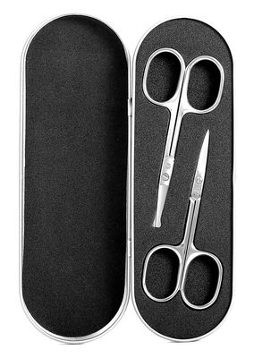 Beaut Secrets 2pcs Nose Scissors Beard Mustache Eyebrow Trimmer Stainless Steel Set with Storage Box (Silver)