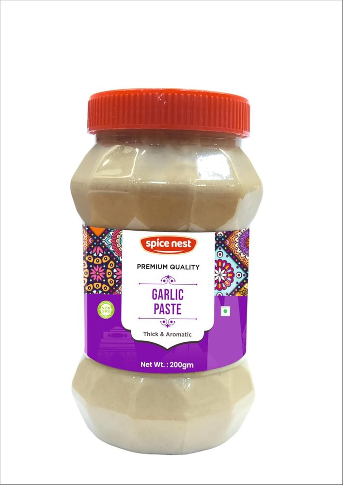 Spice Nest Garlic Paste 200gm Fresh Natural Premium Thick Aromatic Preservative Free Ready to Use Cooking Essential for Curries Marinades Soups Stir Fries Indian Kitchen Must Have (Pack of 1, Garlic Paste 200gm)