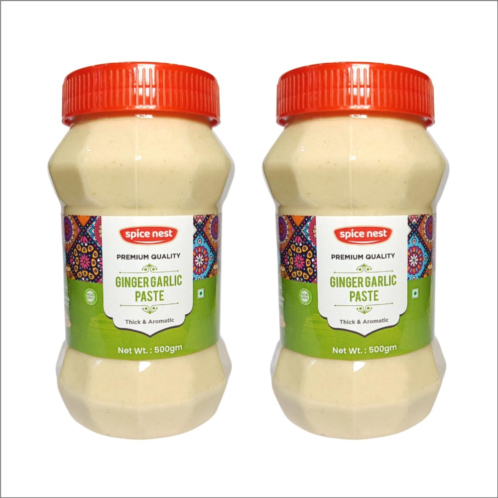 Spice Nest Ginger Garlic Paste Premium Fresh Natural Thick Aromatic Ready to Use Cooking Essential for Curries Marinades Soups Stir Fries Preservative Free (Pack of 2, Ginger Garlic Paste 500gm)