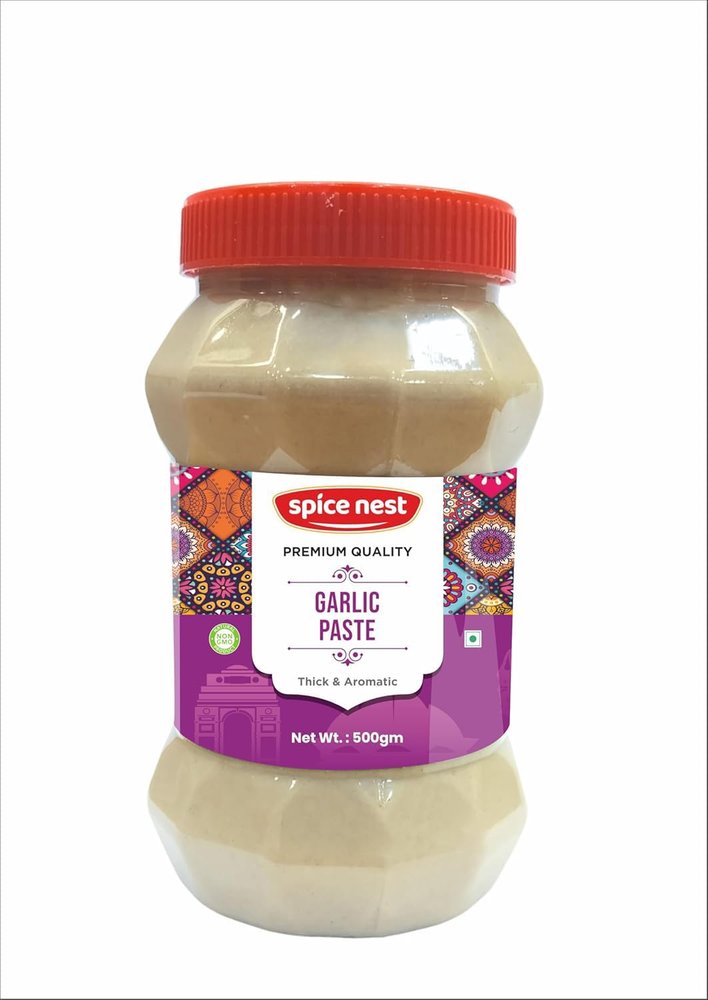 Spice Nest Garlic Paste 500gm Fresh Natural Premium Thick Aromatic Preservative Free Ready to Use Cooking Essential for Curries Marinades Soups Stir Fries Indian Kitchen Must Have (Pack of 1, Garlic Paste 500gm)