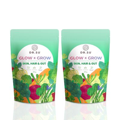 Dr. Su 6-In-1 Supplement Powder | Clear Skin, Strong Hair & Healthy Gut | With Vitamins, Minerals, Antioxidants, Probiotics, Fiber & Adaptogens | Lemon Mint | Sugar-Free | 30 Sachets x Pack of 2 | Unisex