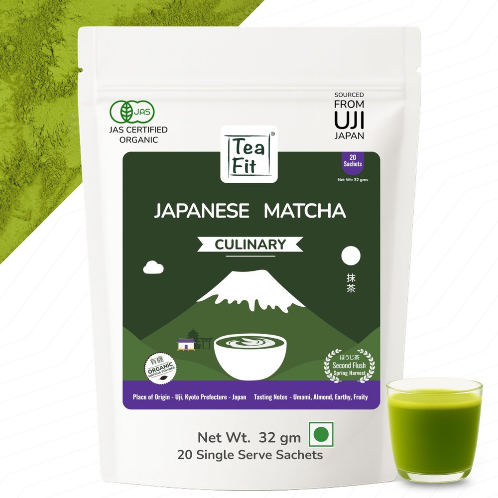 TeaFit Culinary Japanese Matcha Tea Powder, 32gm (20 Sachets) | Sourced from Uji, Japan | 100% Pure & Authentic Culinary Grade Green Tea | Rich in Anti-Oxidants | Everyday Matcha