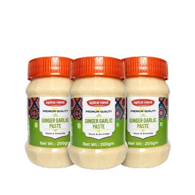 Spice Nest Ginger Garlic Paste Premium Fresh Natural Thick Aromatic Ready to Use Cooking Essential for Curries Marinades Soups Stir Fries Preservative Free (Pack of 3, Ginger Garlic Paste 200gm)