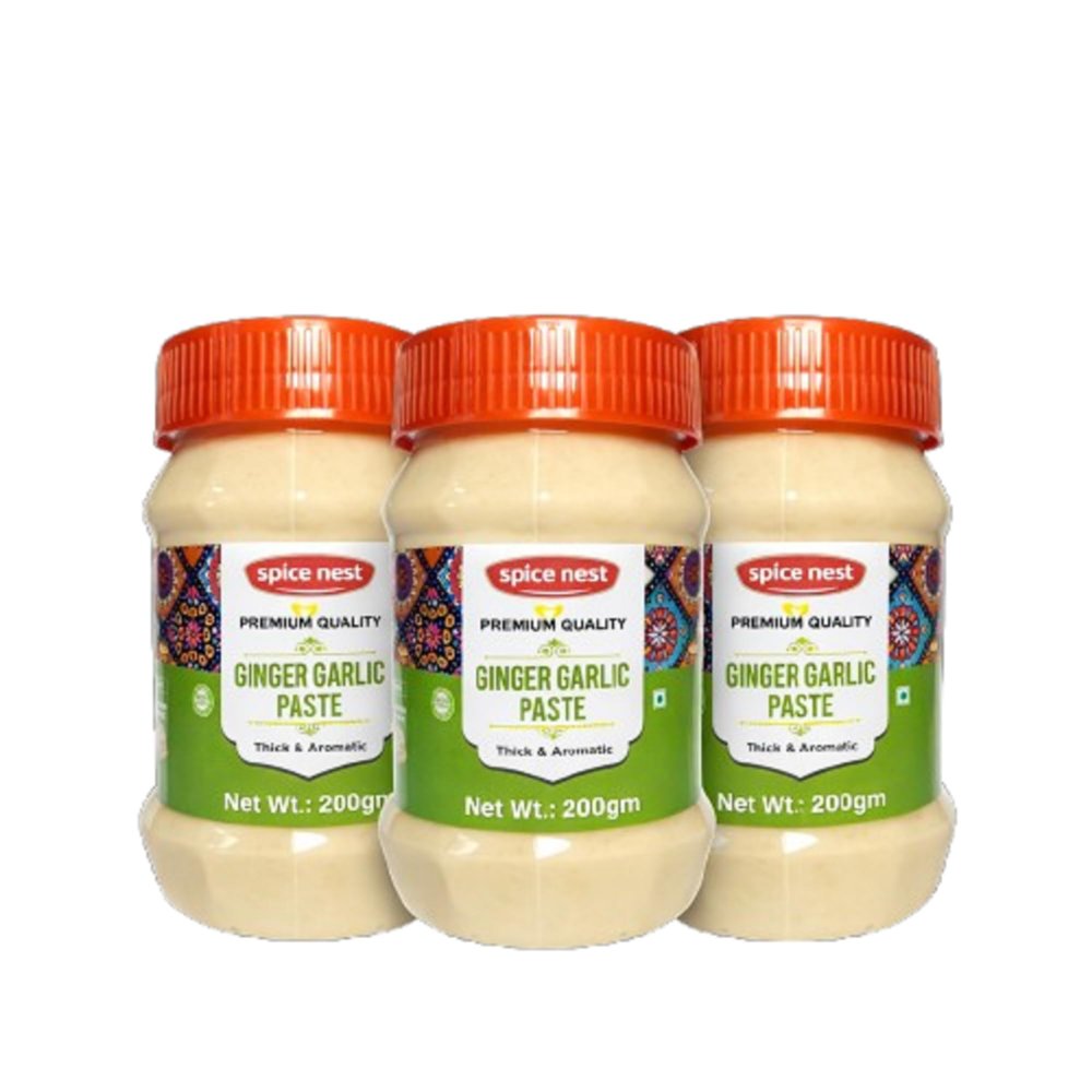 Spice Nest Ginger Garlic Paste Premium Fresh Natural Thick Aromatic Ready to Use Cooking Essential for Curries Marinades Soups Stir Fries Preservative Free (Pack of 3, Ginger Garlic Paste 200gm)