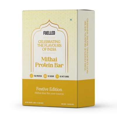 FUELLED Mithai Protein Bar (Pack of 6) 15 g Protein, 6 g Net Carbs, 195 Calories, 12 g Fibre | No Added Sugar