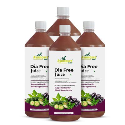Ayumcure Dia Free Juice | Ayurvedic Juice for Blood Sugar Control | With Karela, Jamun, Amla, Giloy, Tulsi & More | Natural Antioxidants | Sugar-Free | For Men & Women | 1L (Pack of 4)