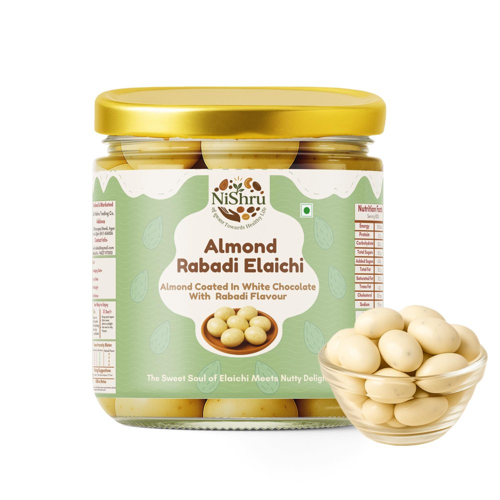 NiShru Almond Rabadi Elaichi | Premium Almond Snack | Rich Rabadi Flavour with Elaichi Twist | Healthy Crunch | Protein-Rich Gourmet Delight (125 Gram)