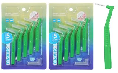 Styllent 10 PCS L-Shaped Interdental Brush Green,0.8 mm Green Interdental Brushes,Dental Brushes,Dental Picks for Interdental Cleaning Plaque Removal