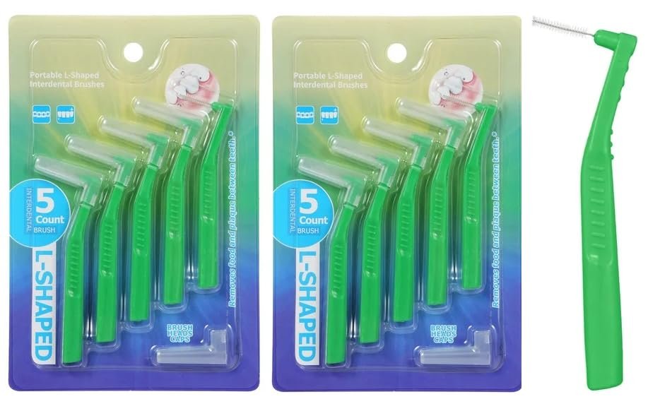 Styllent 10 PCS L-Shaped Interdental Brush Green,0.8 mm Green Interdental Brushes,Dental Brushes,Dental Picks for Interdental Cleaning Plaque Removal