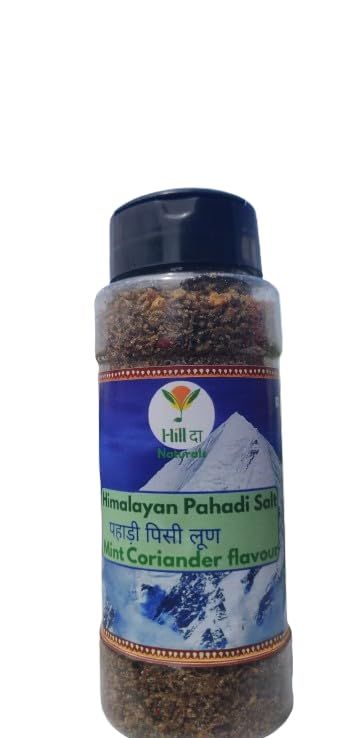 Himalayan Pahadi Mint and Green Coriander Flavoured Salt, (   ) Traditional Indian Seasoning. 130 Grams, Sprinkler bottel,Traditional Mountain Spice Blend with Rock Salt, Aromatic Taste, Perfect for Daily Meals, Fruits & Salad