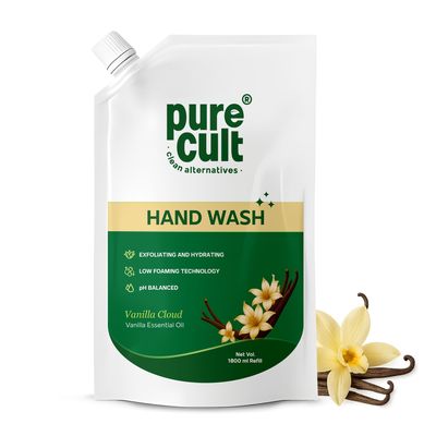 PureCult Handwash pH Balanced Zero with Vanilla-infused Essential Oil, (1800 ml, Vanilla Cloud)