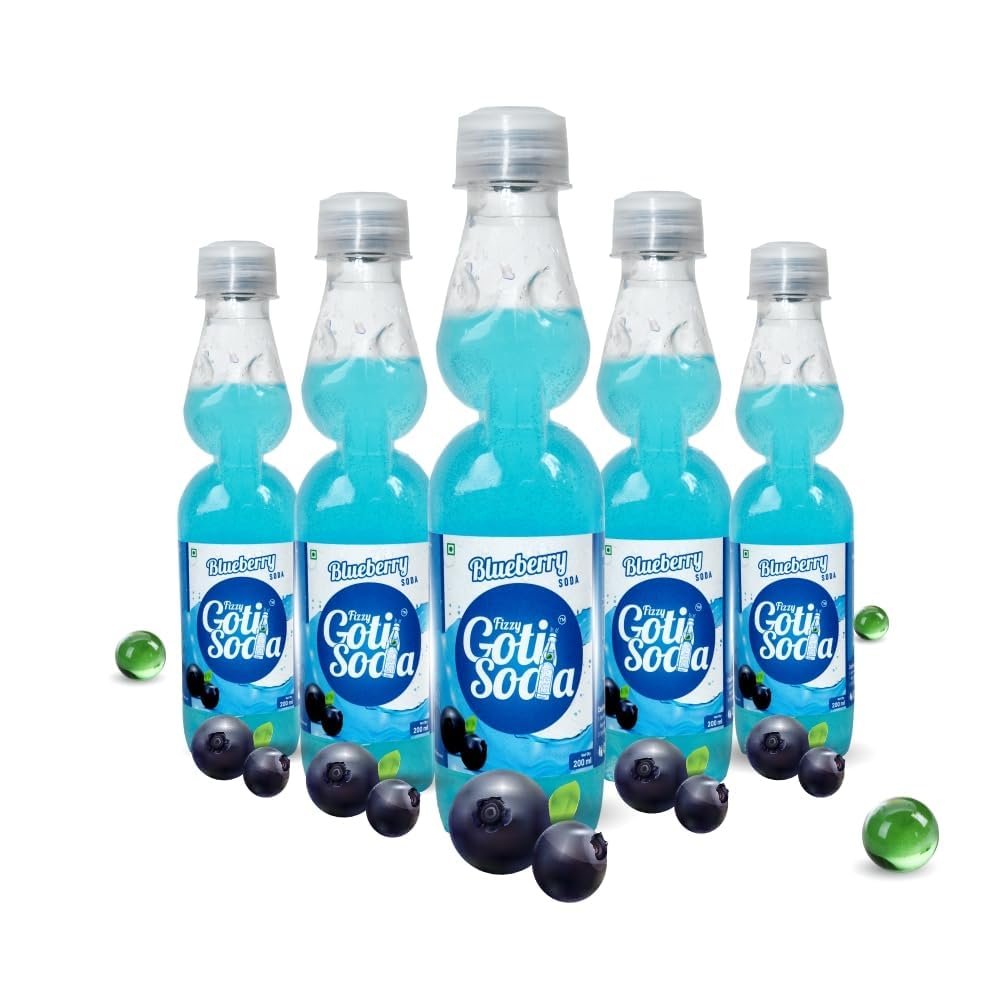 Blueberry Fizzy Goti Soda Pack of 5 200ml | Desi Goli Soda Drink | Banta Soda | Bold Blueberry Indian Soft Drink | Sulfur-Free Sugar, Zero Caffeine, Zero Artificial Sweeteners | RO Purified Water