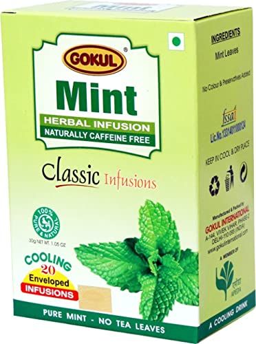 Gokul Mint Herbal Tea-30g (Pack of 1) | Refreshing Caffeine-Free Detox & Digestion Blend | Antioxidant-Rich Wellness Infusion | Natural Dried Mint | 20 Envelopes