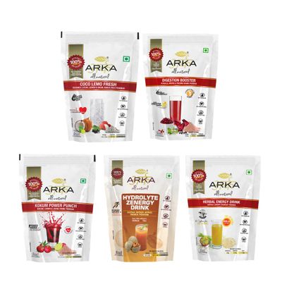 Arka All Natural Wellness & Energy Pack Hydrolyte Zenergy (Kotha Wood Apple) + Herbal Energy + Digestion Booster + Coco Lemo Fresh + Kokum Power Punch 5230g Hydration, Energy & Digestion