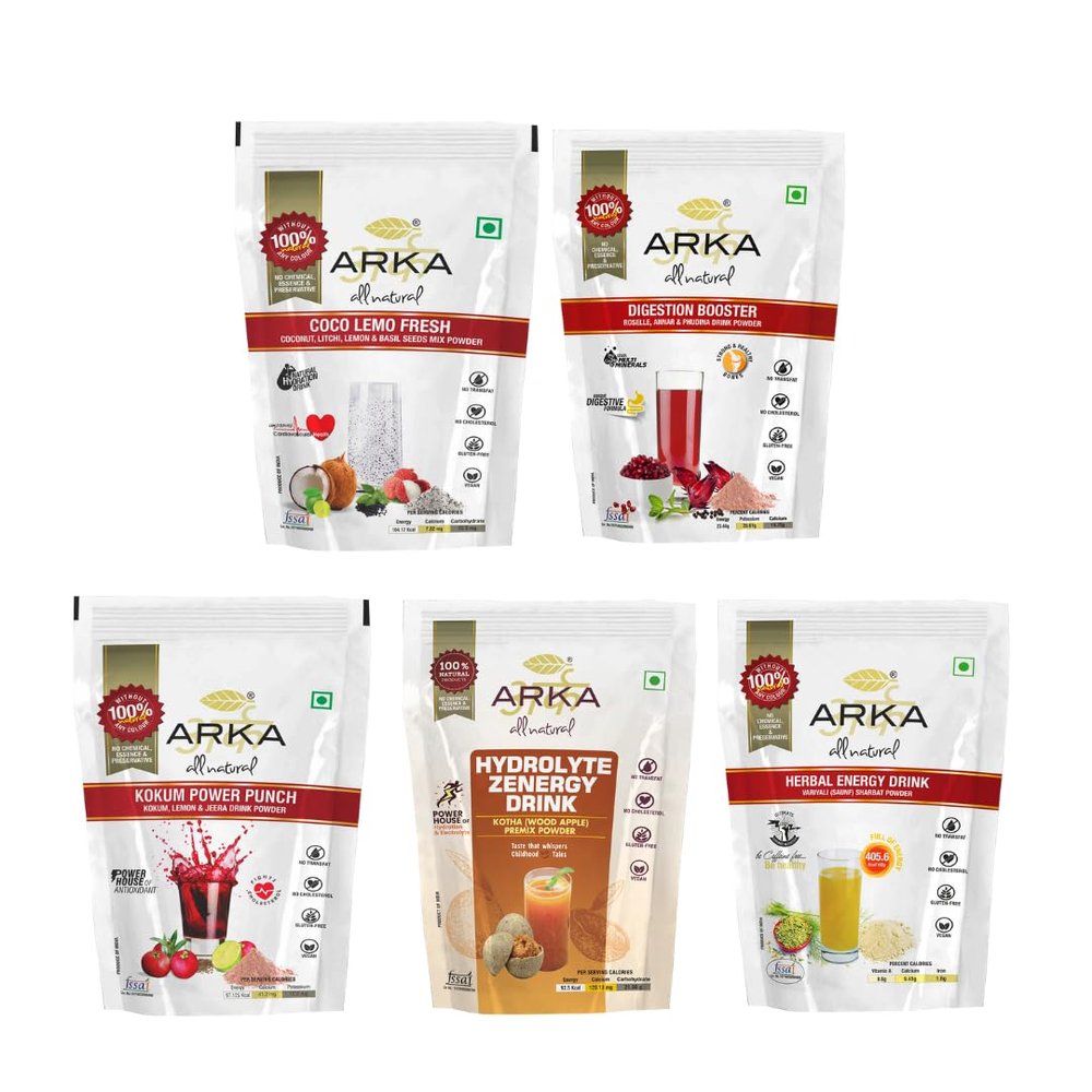 Arka All Natural Wellness & Energy Pack  Hydrolyte Zenergy (Kotha Wood Apple) + Herbal Energy + Digestion Booster + Coco Lemo Fresh + Kokum Power Punch  5230g  Hydration, Energy & Digestion
