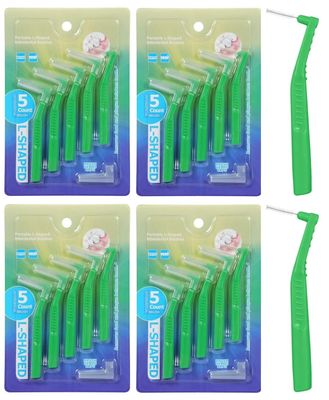 Sendria 10 Pcs L-Shaped Interdental Brushes | Portable Dental Picks for Deep Cleaning Between Teeth | Angled Soft Bristles for Plaque Removal | Reusable Oral Care Tool with Caps (10)
