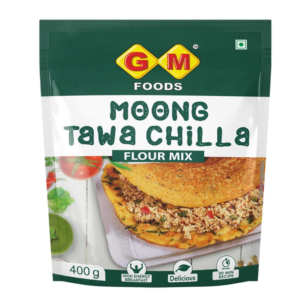 GM Foods Moong Tawa Chilla Flour 400 Gram | Nutritious & High Protein Instant Breakfast | Multi Dal & Multigrain Chilla Powder | Ready in 3 Easy Steps | Fibre Rich Meal for Kids & Adults