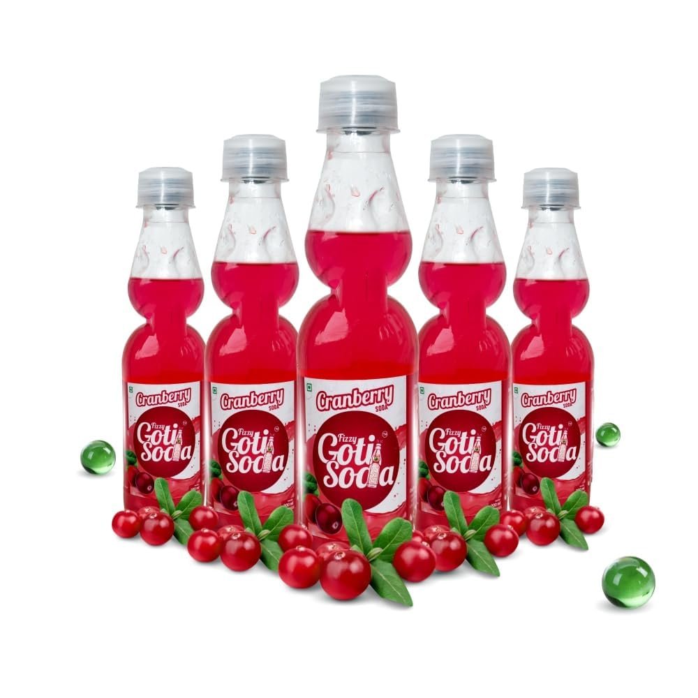 Cranberry Fizzy Goti Soda Pack of 5 200ml | Desi Goli Soda Drink | Banta Soda | Tangy Indian Cranberry Soft Drink | Sulfur-Free Sugar, Zero Caffeine, Zero Artificial Sweeteners | RO Purified Water