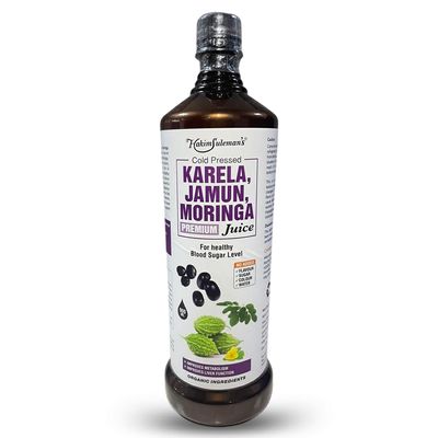 Hakim Suleman's Cold Pressed Karela Jamun Moringa Juice Natural Herbal Drink, Supports Blood Sugar & Immunity, No Added Sugar, Preservatives or Artificial Flavours - 900 ml