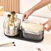 AMPLIN 2 in 1 Cosmetic Organizer with Tissue Box, Tissue Box Cover and Desk Organiser Set, Decorative Glass Storage Box with Tissue Holder, 38 cm x 13.5 cm, Grey view 1